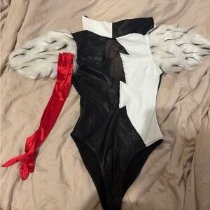Black + White Cruella costume bodysuit + glove